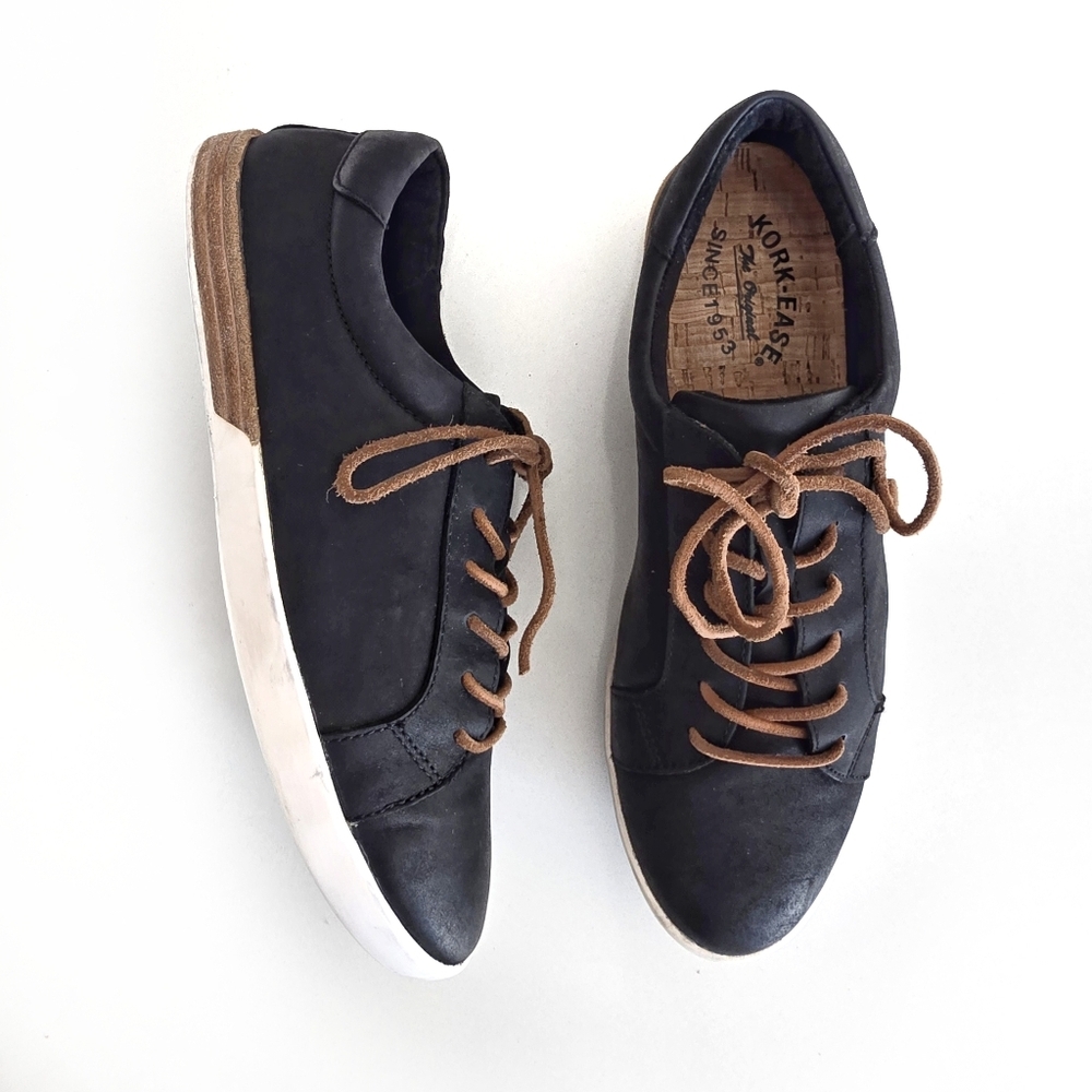 KORK-EASE Paislee Black Leather Sneakers Size 8